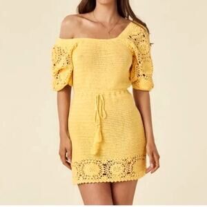 NWT Spell Let The Sunshine In yellow crochet mini dress, M